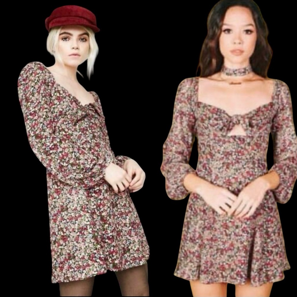 Valfre Dark Floral Mini Dress Sz Small Y2K Grunge Whimsigoth